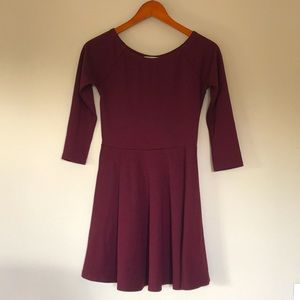 Burgundy Freebird Mid-Length Dress, 3/4 sleeve